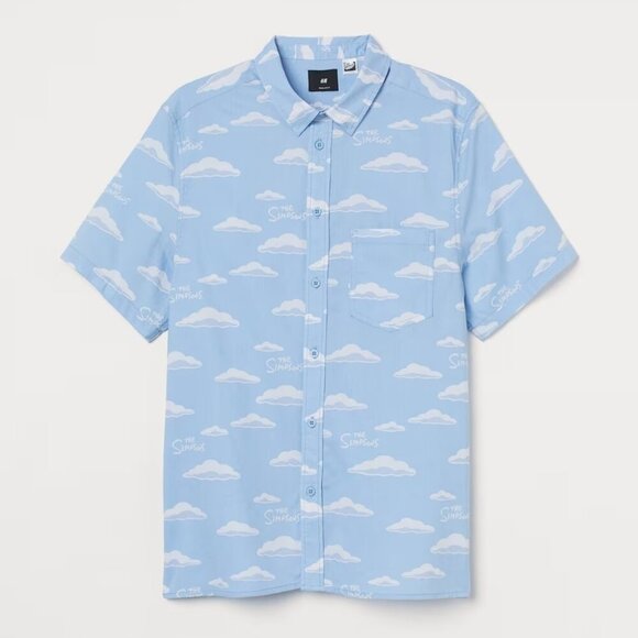 Rare Official H&M Men's The Simpsons TV  Series Cloud Design Resort Shirt - Picture 1 of 8